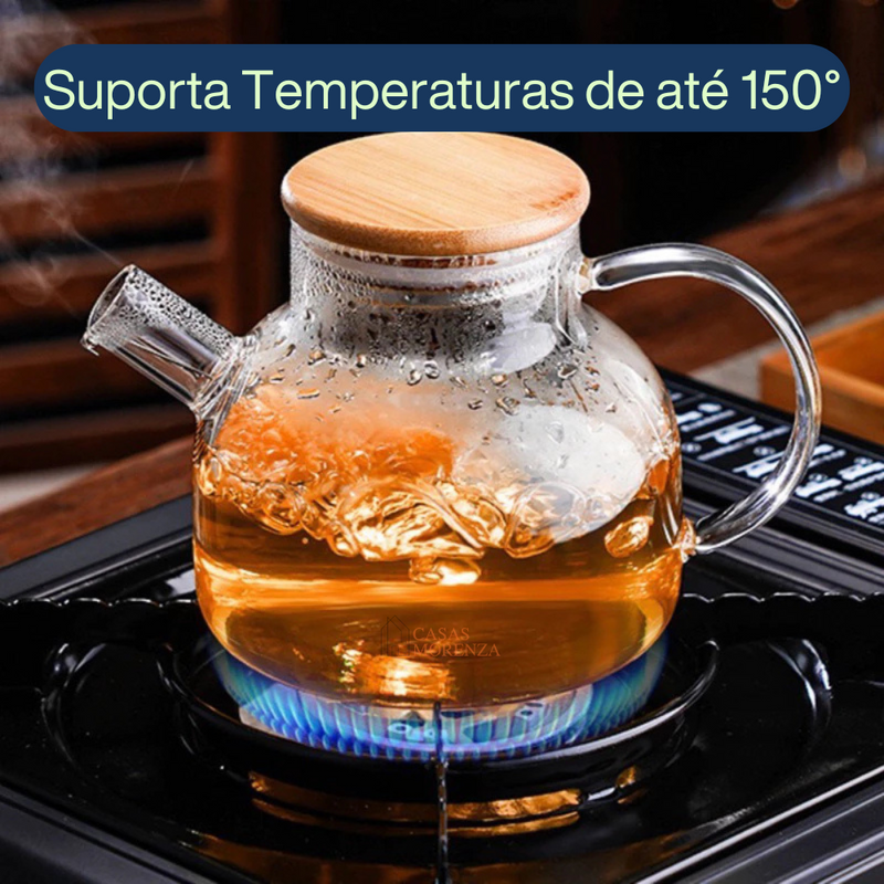 Chaleira de Vidro Amari Com Tampa de Bambu - Casas Morenza