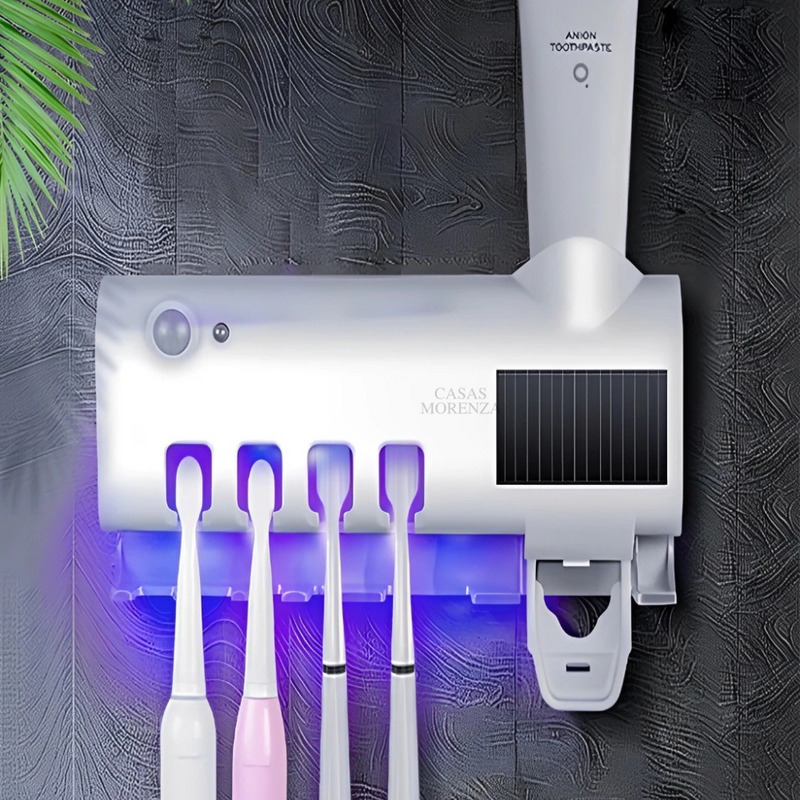 EscovaSegura UV™ – Dispenser de Creme Dental com Esterilizador Inteligente para Banheiro - Casas Morenza