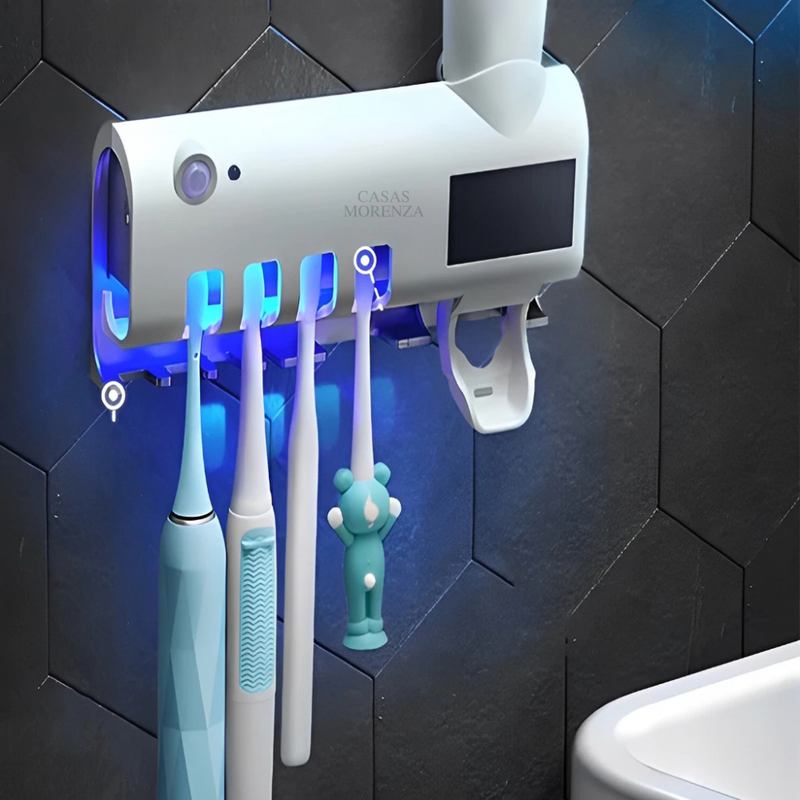 EscovaSegura UV™ – Dispenser de Creme Dental com Esterilizador Inteligente para Banheiro - Casas Morenza