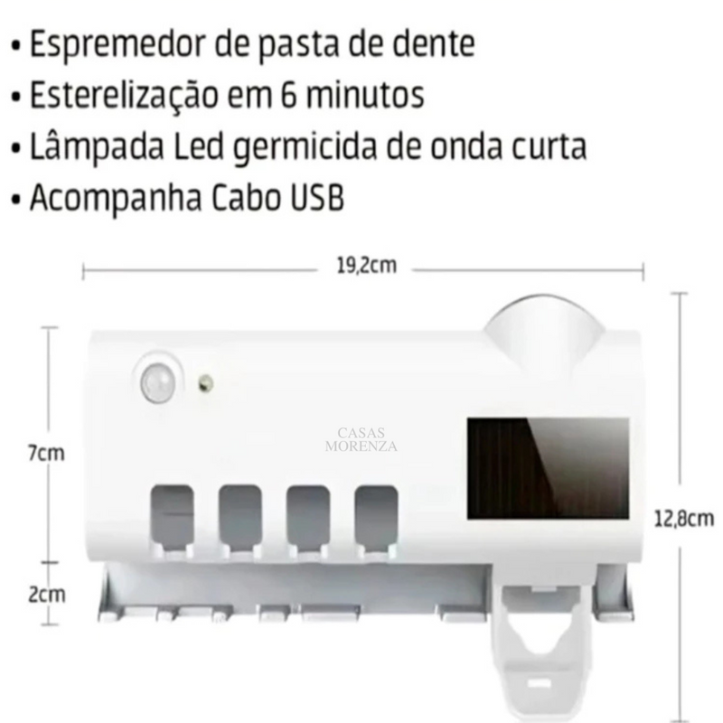 EscovaSegura UV™ – Dispenser de Creme Dental com Esterilizador Inteligente para Banheiro - Casas Morenza