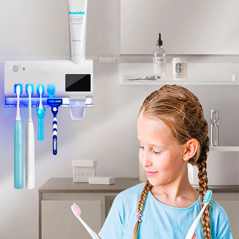 EscovaSegura UV™ – Dispenser de Creme Dental com Esterilizador Inteligente para Banheiro - Casas Morenza