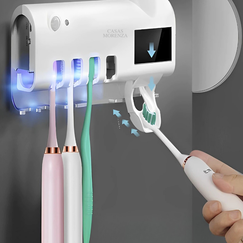 EscovaSegura UV™ – Dispenser de Creme Dental com Esterilizador Inteligente para Banheiro - Casas Morenza
