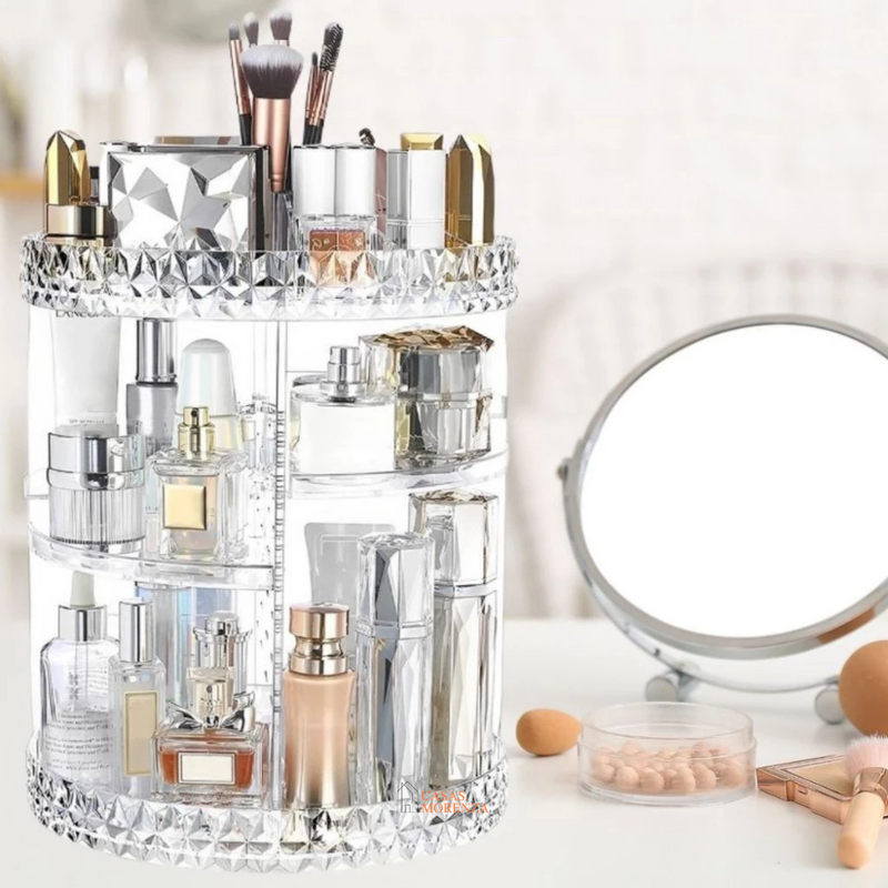 Organizador de Maquiagem 360° BellaGiro em Acrílico Luxo para Sua Rotina de Beleza – Casas Morenza