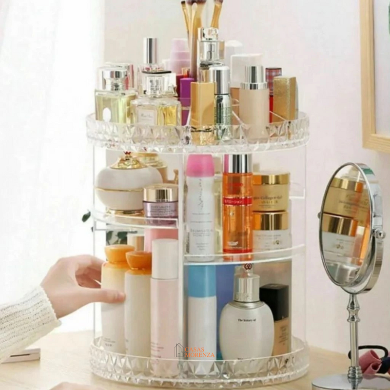 Organizador de Maquiagem 360° BellaGiro em Acrílico Luxo para Sua Rotina de Beleza – Casas Morenza