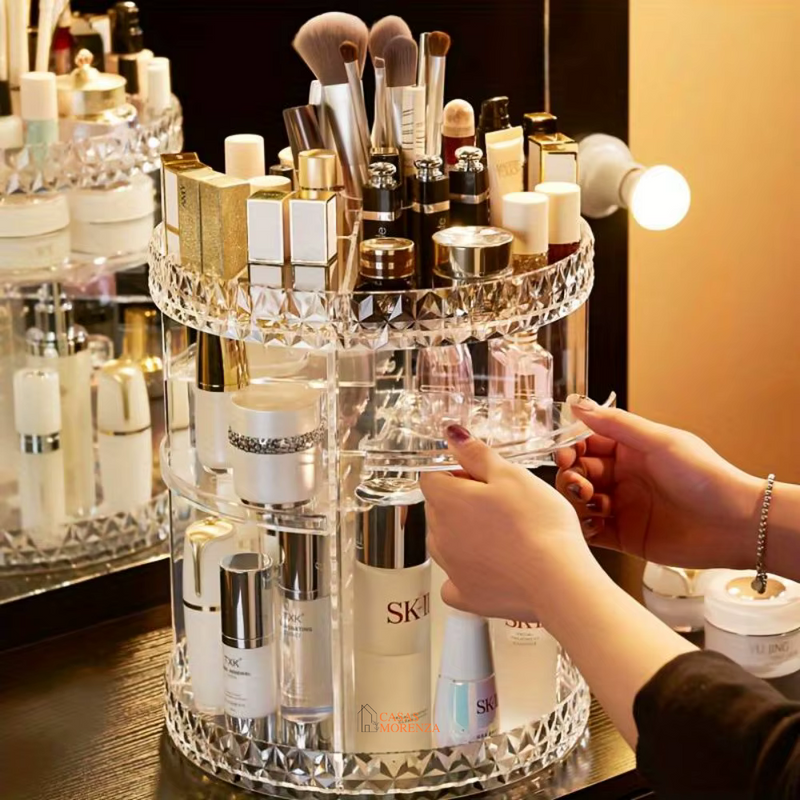 Organizador de Maquiagem 360° BellaGiro em Acrílico Luxo para Sua Rotina de Beleza – Casas Morenza