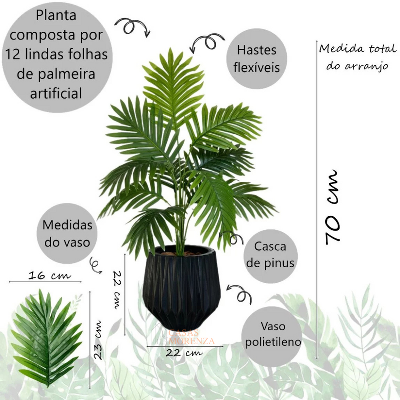 Planta Artificial Palmeira Decorativa com Vaso Origami Moderno Palmelya - Casas Morenza